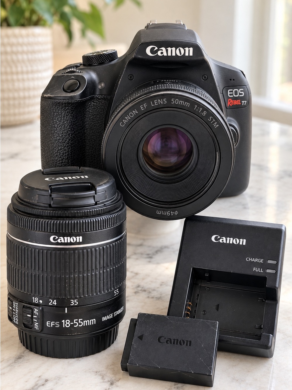 Canon EOS Rebel T7 DSLR Camera Bundle 2 Lenses 50mm f/1.8 STM + 18-55mm